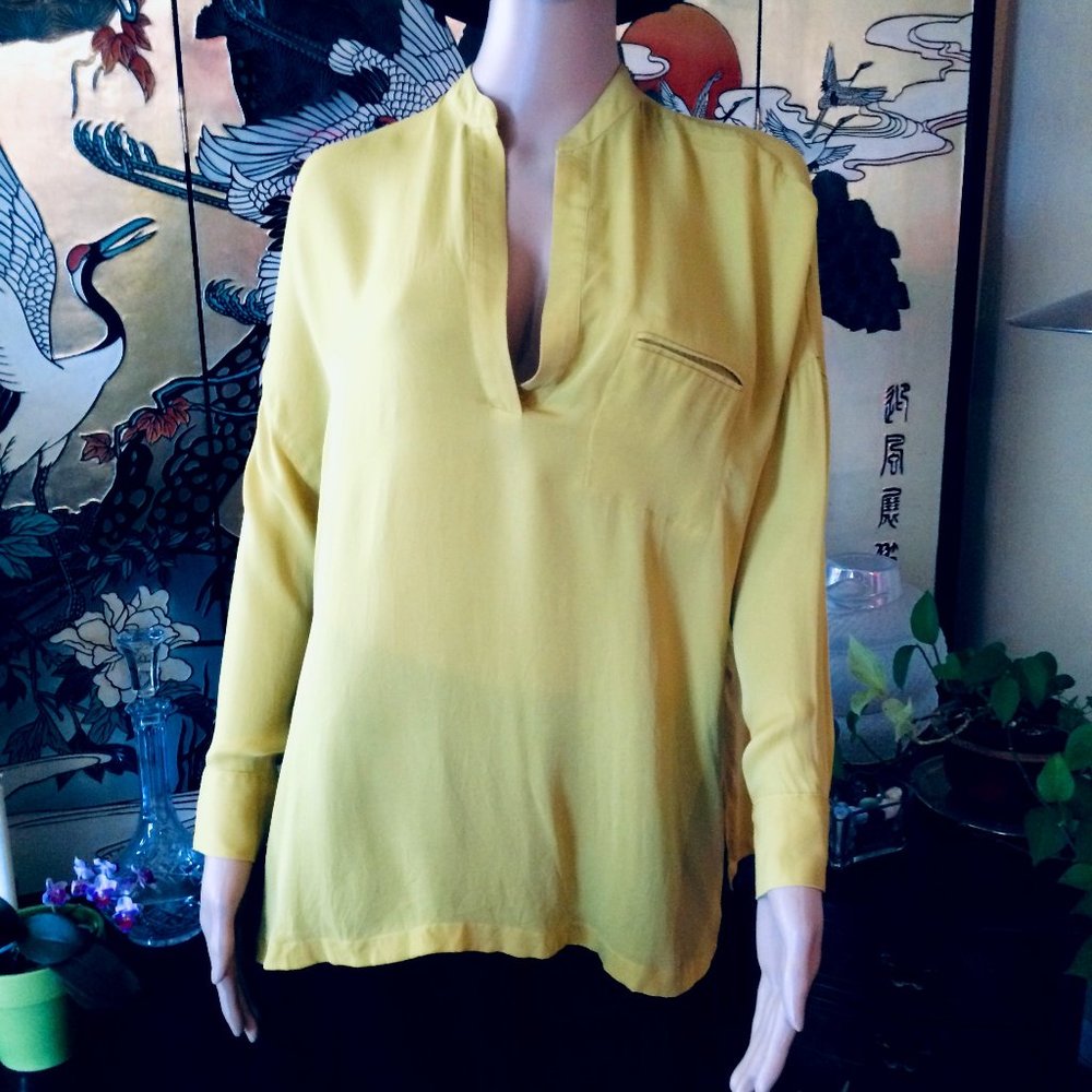 VINCE Mustard Silk Top, Size XS